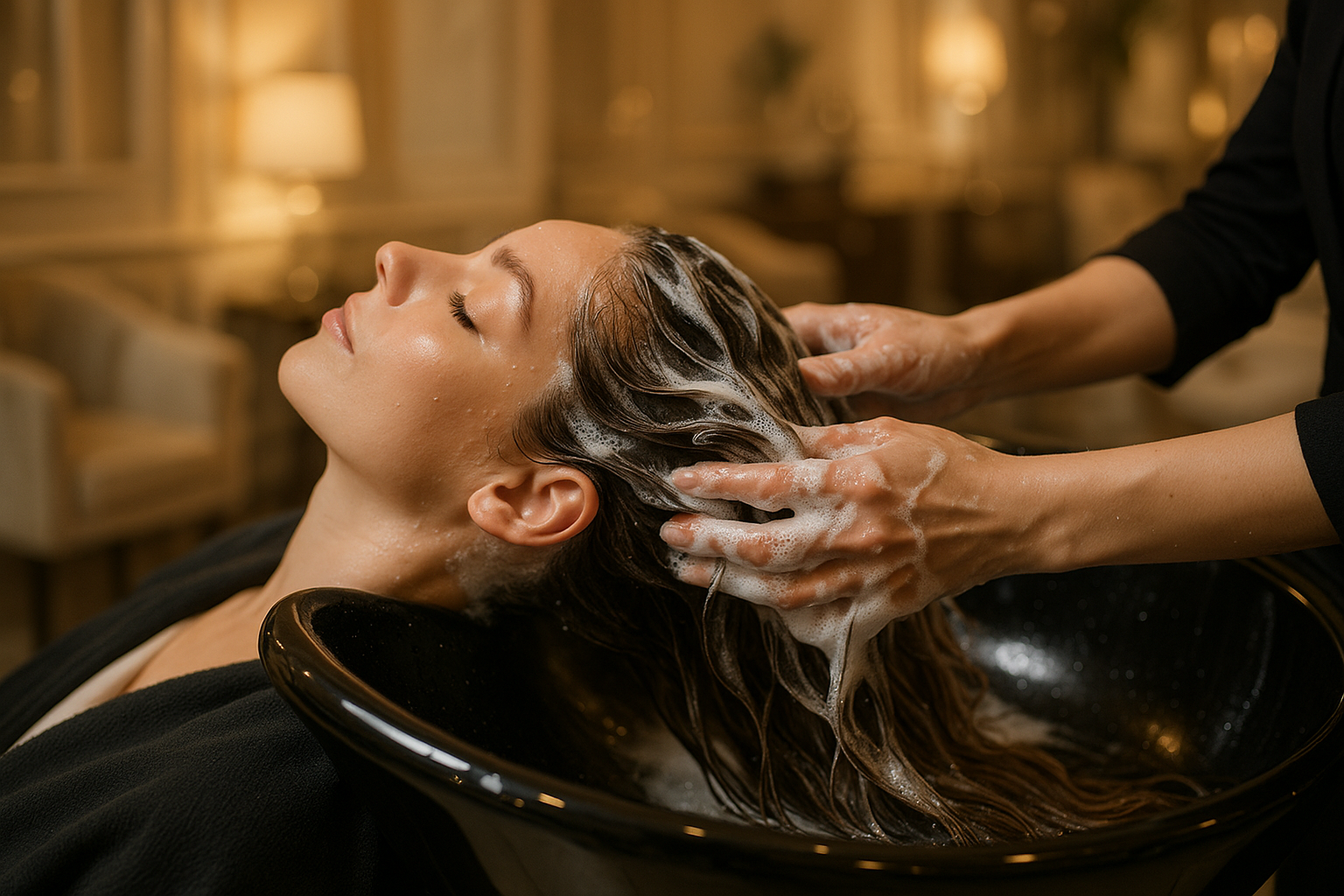 femme se fait laver les cheveux avec shampoing anti chute AURODHEA